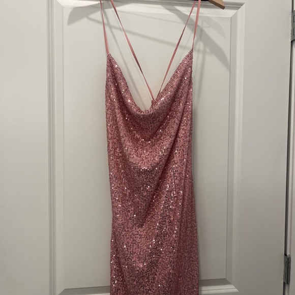 Endless Rose Cowl Neck Strappy Back Sequins Dress Pink - Picture 5 of 5